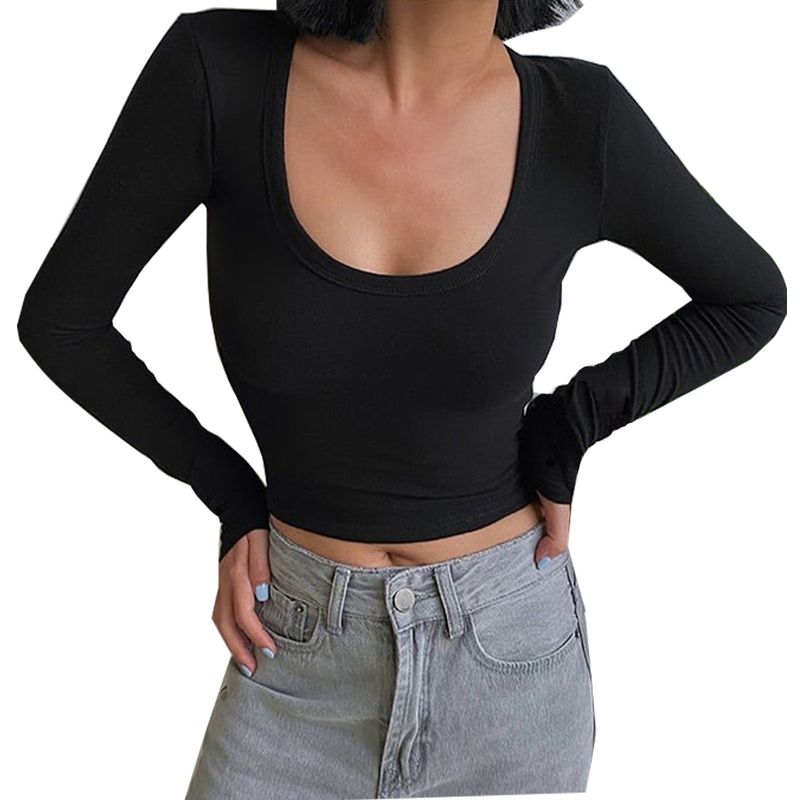 T-shirt corte da donna a girocollo, top casual alla moda e versatili_voghion.com