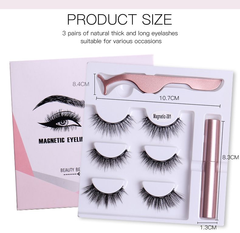 Sztuczne rzęsy, nowe, 3 pary, w pudełku, bez kleju, magnetyczne, sztuczne rzęsy, naturalne, grube, podkręcane, z włókien chemicznych_voghion.com