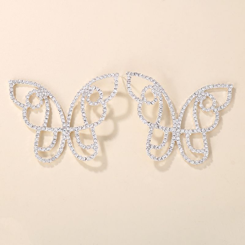 hot ear accessories retro exaggerated big butterfly rhinestone pendant earrings earrings_voghion.com