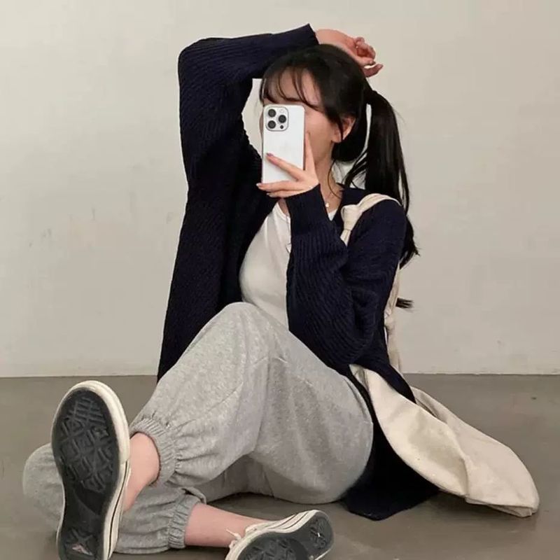 South Korea Chic Autumn Winter Age-Reducing Loose Casual Lazy Versatile Mid-Length Sweater Cardigan Women's Warm Coat_voghion.com