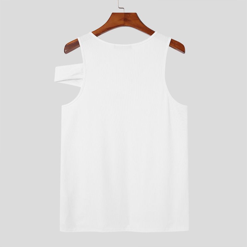 Herenkleding Holle mouwloze basis shirt sexy mannen persoonlijkheid blote schouder hart_voghion.com