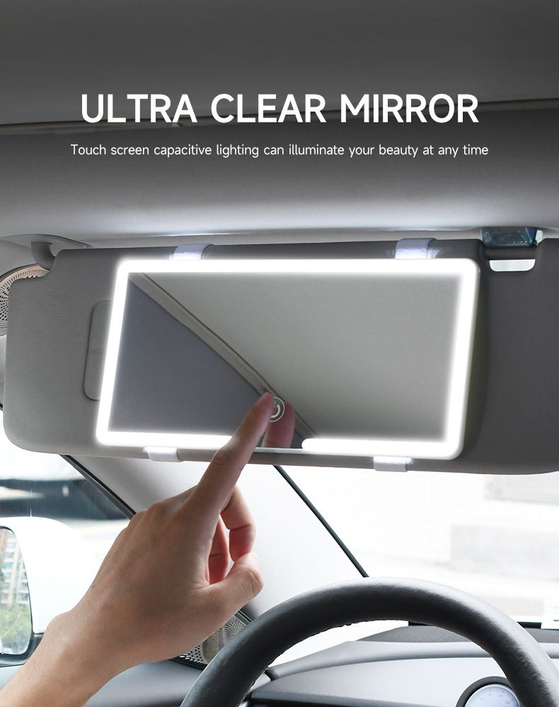 Viseira solar de LED para carro com tela sensível ao toque e botão duplo, espelho iluminado_voghion.com