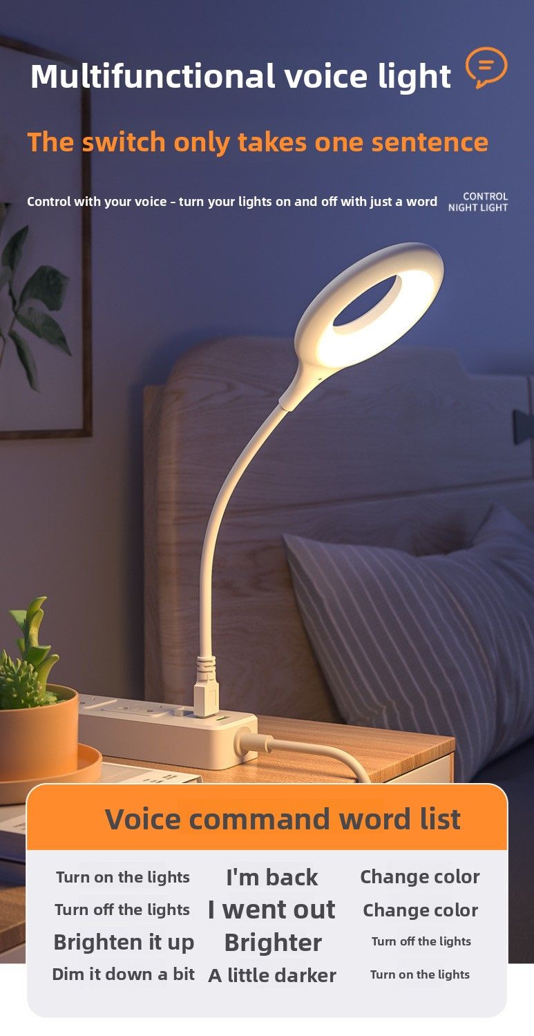 Soft Bedroom LED Voice-Controlled Sensor Bedside Artificial Voice Control Night Light Smart USB Plug-in Table Lamp_voghion.com