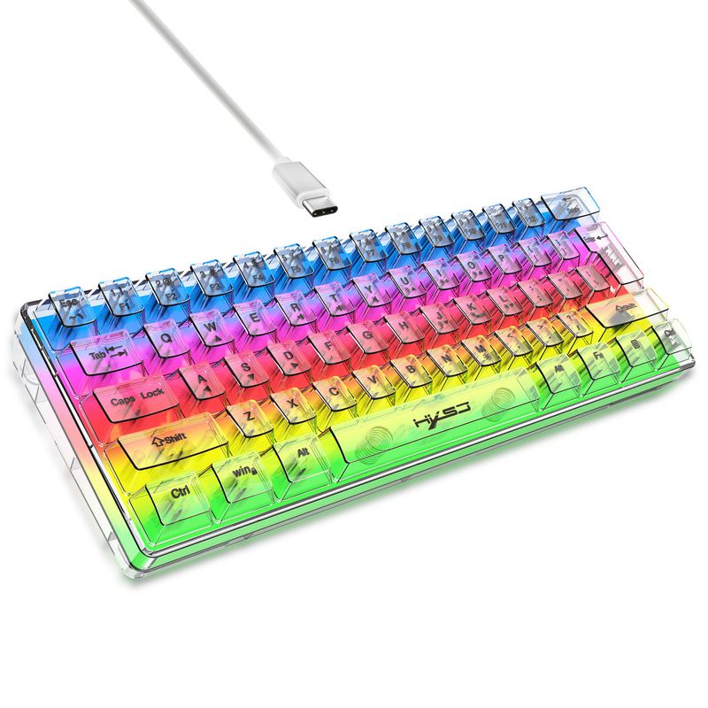 Yeni V700 61 Tuş Kablolu İnce Film Tamamen Şeffaf RGB Arkadan Aydınlatmalı Mekanik Dokunmatik Oyun Klavyesi_voghion.com