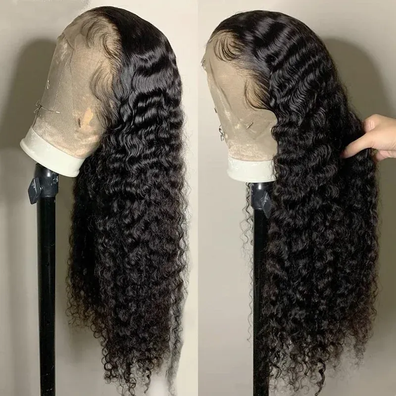 Pelucas frontales de encaje de ondas profundas, cabello humano prearrancado, 5x5, encaje frontal suizo de 360 grados, densidad del 150 % para mujeres_voghion.com