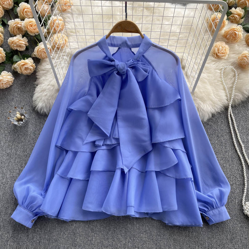 Women's Clothing Light luxury and high end tops for women spring new style French niche elegant temperament sweet long sleeved chiffon shirt_voghion.com