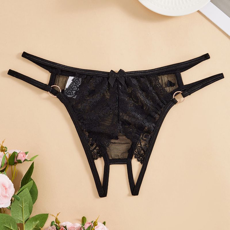 Women's Intimates Sexy Lace Low Waist Transparent Open Crotch Briefs Black Series_voghion.com