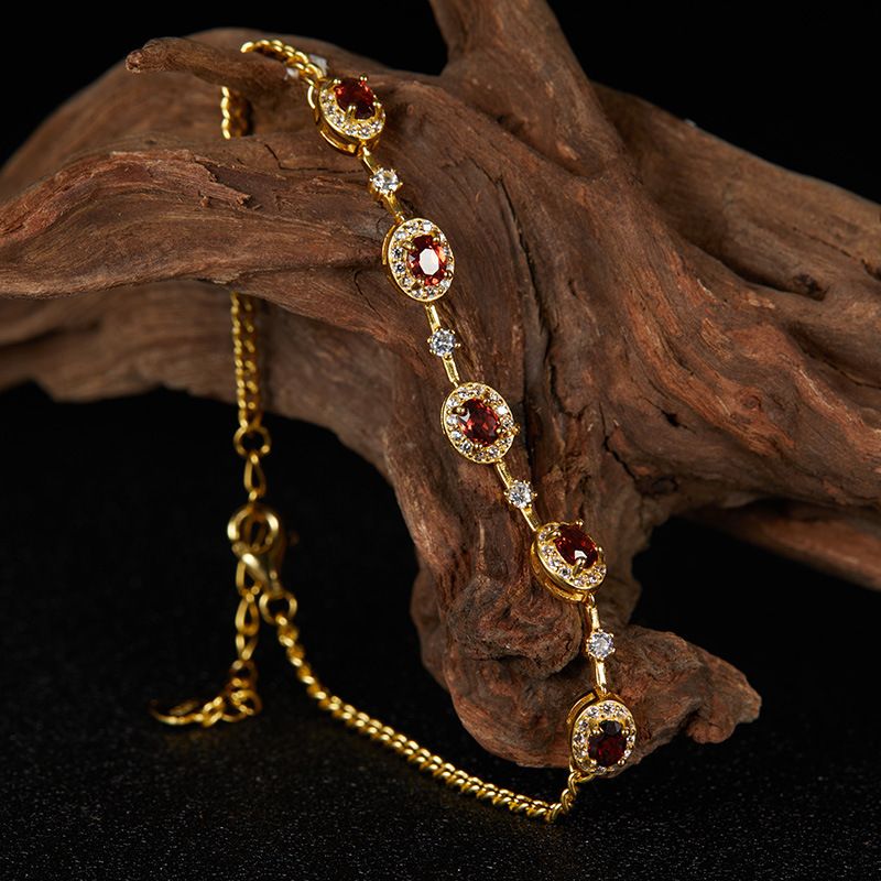 Schmuck S Reines Silber Natürlicher Granatapfel Topas Diopsid Edelstein Armband Für Frauen_voghion.com