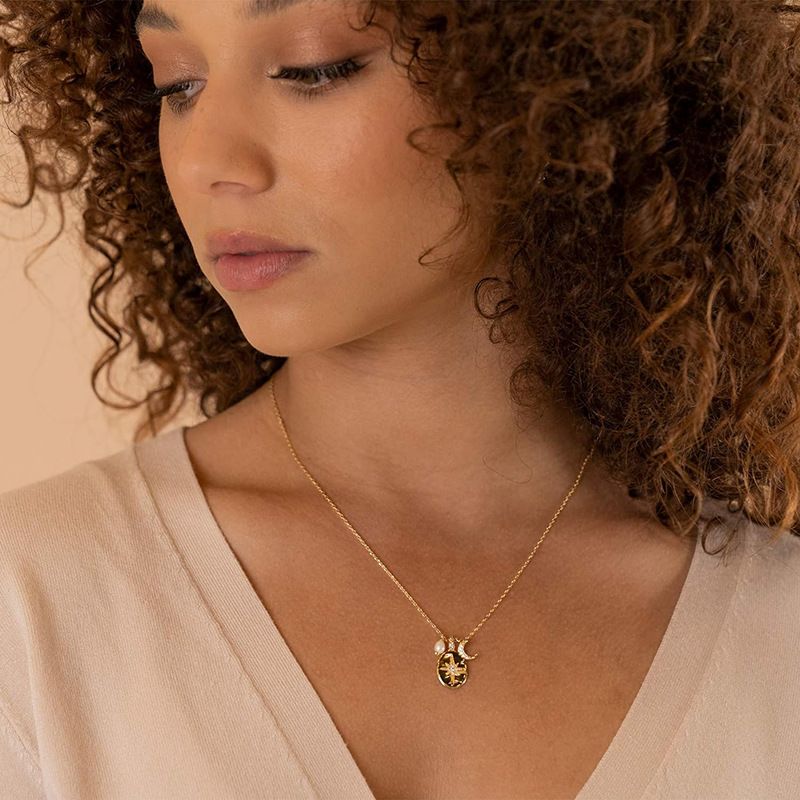 Mode 14K Gold Halskette Barock Perle Stern Mond Diamant Anhänger Weibliche_voghion.com