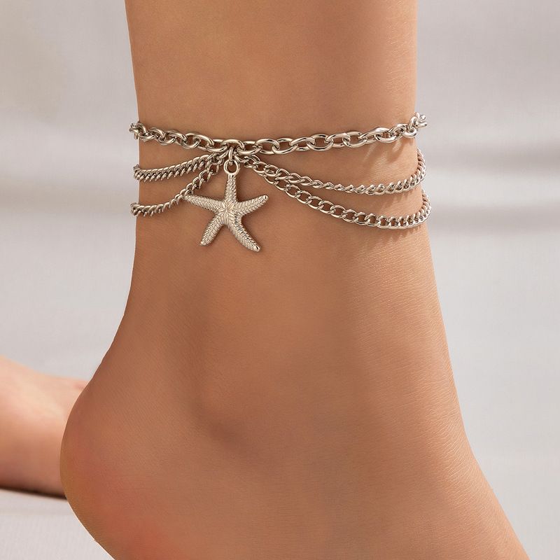 Fashion Jewelry Gold Heart Chain With Tassel Snake Pendant Three-Layer Anklet For Women_voghion.com