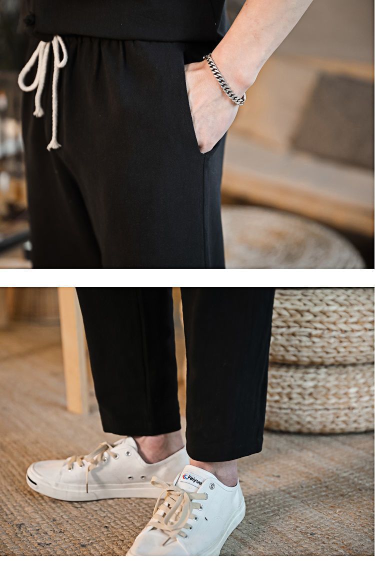 Abbigliamento maschile Abito estivo da uomo in lino sottile, due pezzi, stile retrò, in cotone e lino, stile zen_voghion.com