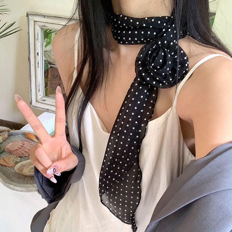Sciarpa lunga a righe con pois 3D e rosa per donna, sciarpa sottile per la primavera e l'estate, sciarpa a collo stretto_voghion.com