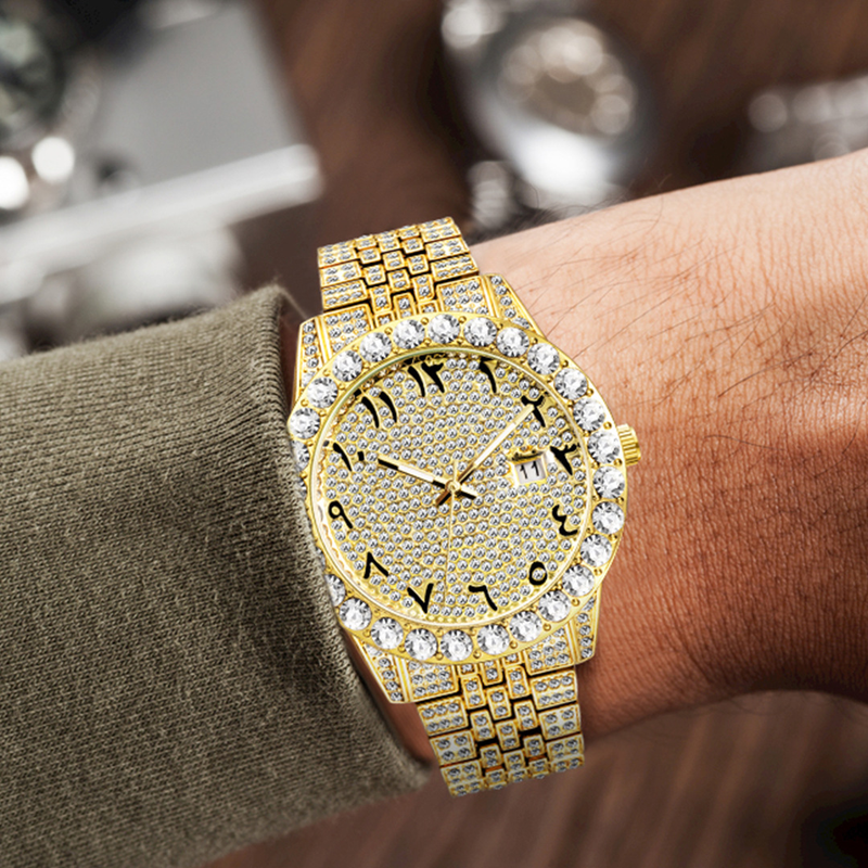 MISSFOX Herren-Armbanduhr, Hip-Hop-Mode, voller Diamanten, hochwertiges Gold, großes Zifferblatt, wasserdichte Quarzuhr_voghion.com