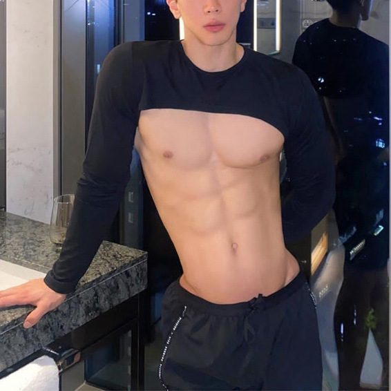 Men's Clothing Sun protection sleeve quick-drying T-shirt Fitness training clothes running clothes long sleeve high elastic tights_voghion.com