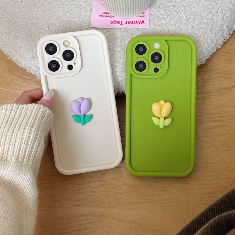 Carcasă telefonică din silicon TPU cu flori de lalele, anti-cădere, pentru iPhone 11, 12, 13 Pro Max, X, XS, XR, moale, pentru iPhone 16, 14, 15, 16, 15, 11 Pro, 11 Pro, 11 Pro Max_voghion.com