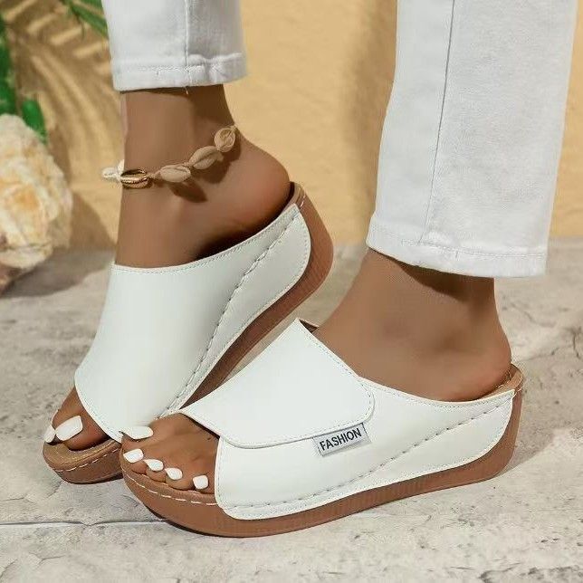 Scarpe casual da donna con suola spessa e larga, stile 2025, con zeppa a forma di bocca di pesce semplice e alla moda._voghion.com