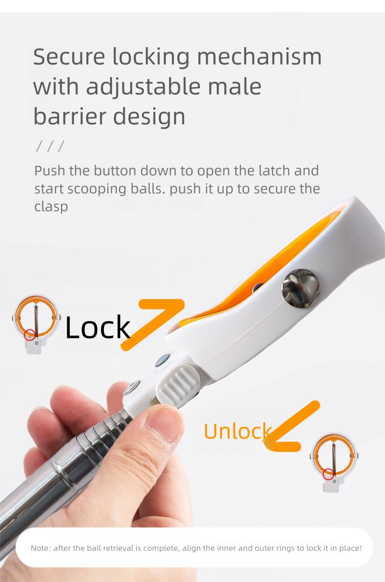 Golf Retriever Teleskopowy zbierak piłek ze stali nierdzewnej z podwójnym pierścieniem i chowaną głowicą_voghion.com