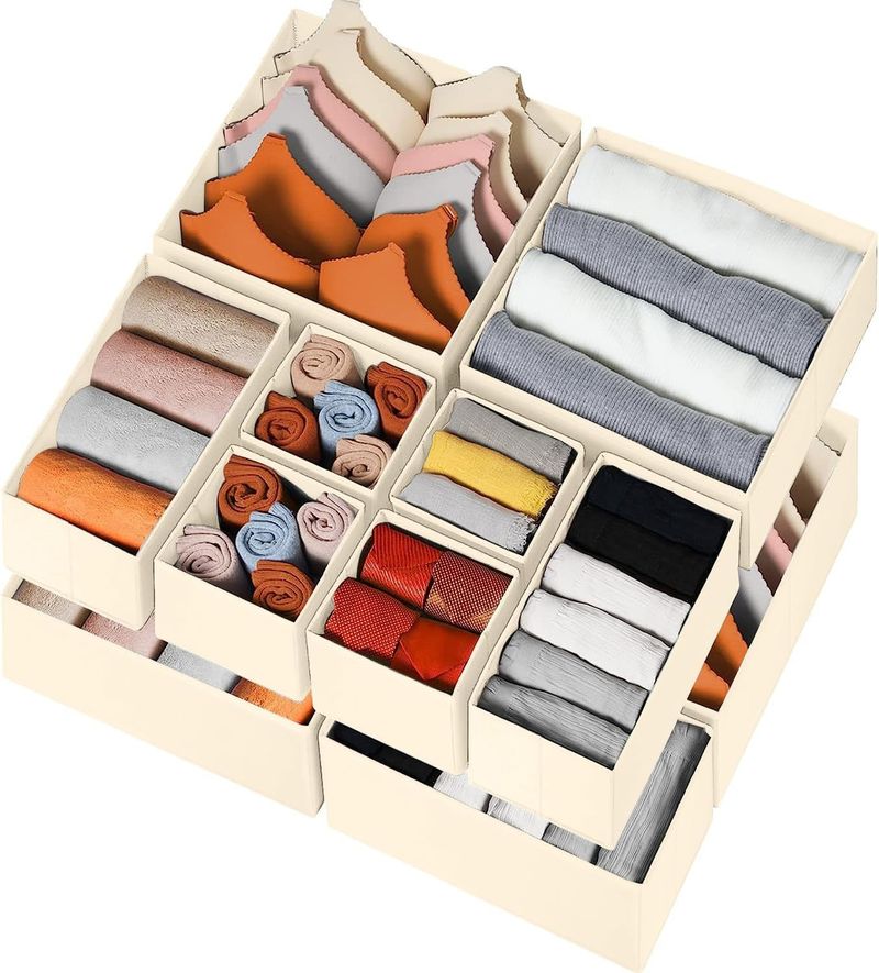 6-Piece Fabric Storage Box Set For Underwear, Socks & Small Items Foldable Closet Organizer With Multiple Sizes Breathable Non-Woven Material_voghion.com