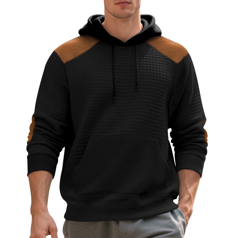 Felpa con cappuccio patchwork jacquard da uomo – Pullover oversize con spalle scese e tasca a marsupio (S-XXXL, anti-pilling, unisex adattabile)_voghion.com