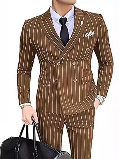 Męska odzież Nowy męski garnitur w prążki Slim Fit 2-częściowy dwurzędowy garnitur na wesele i do pracy_voghion.com