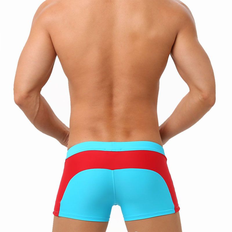 Men's Low-Rise Swim Shorts - Solid Color Contrast Panels With Adjustable Drawstring & Secure Zip (Quick-Dry UPF 50+ & Anti-Slip)_voghion.com