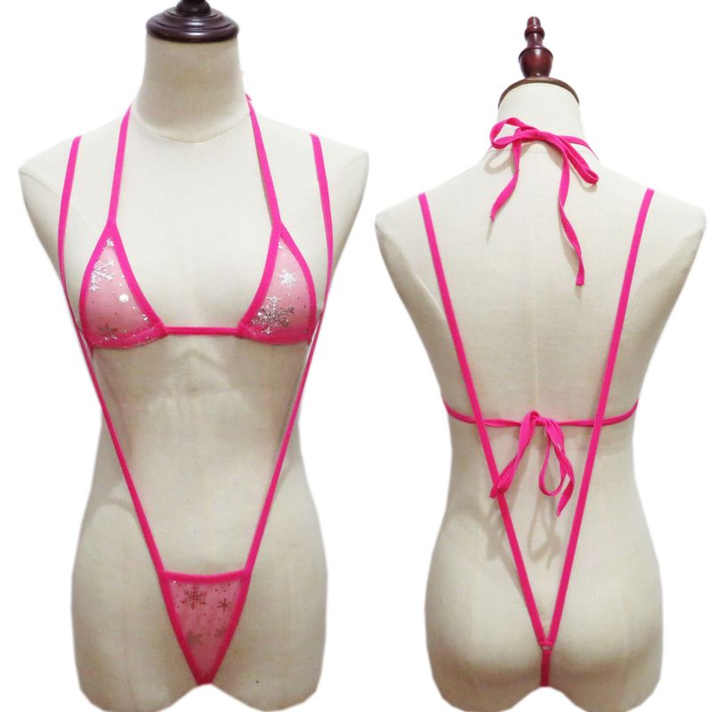 Dessous Mini Badeanzug Bademode Dame Sexy Sheer Mesh Einteiliges Drei-Punkt Bikini Anzug_voghion.com