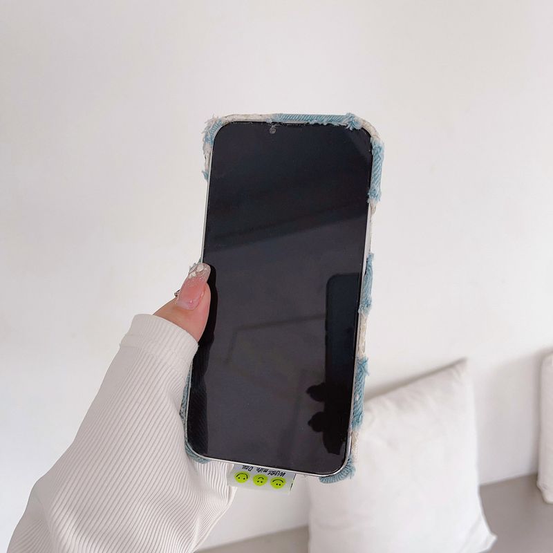 Capa de celular estilo coreano em tecido jeans adequada para iPhone 14 13 Pro Max, modelo feminino criativo 12 com renda 11_voghion.com