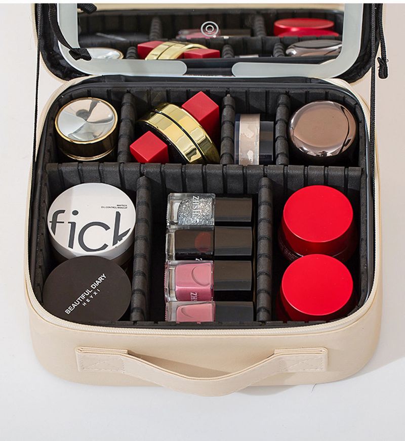 High-end LED With Mirror Travel For Women Portable Large Capacity Makeup Brush Case Handheld Partition Beauty Bag_voghion.com