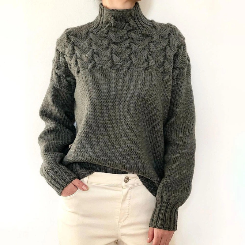 Nuovo maglione lavorato a maglia in puro cotone autunno e inverno dettagli lavorati a maglia maglione a maniche lunghe a collo alto_voghion.com