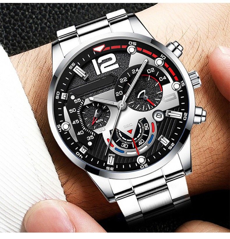 Men's Business Chronograph Watch - Stainless Steel Alloy Case, Three Subdials & Date Window (Quartz Movement)_voghion.com