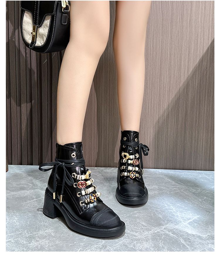 Color Matching Lace Up Short Boots High End Genuine Leather Martin Boots For Women Street Blasting Sweet And Cool Knight Boots_voghion.com