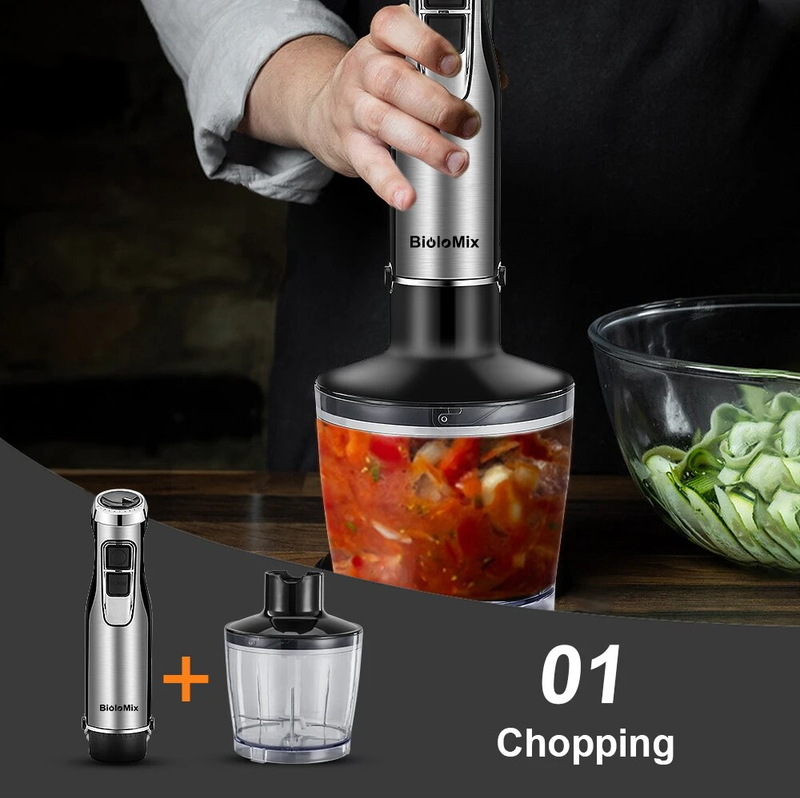 Biolomix 4-i-1 kraftfull stavmixer med immersionssystem innehåller hackare och smoothiekopp med isblad i rostfritt stål Ny populär_voghion.com