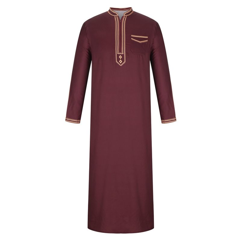 Men's Clothing Men's Muslim Robe Stand Collar Printed Ethnic Style Loose And Comfortable Jumpsuit_voghion.com