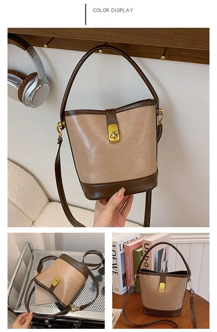 2024 New Women's Bag High End and Fashionable Handheld Bag Women's Retro and Simple Water Bucket Bag Small Cross Body Shoulder Bag_voghion.com