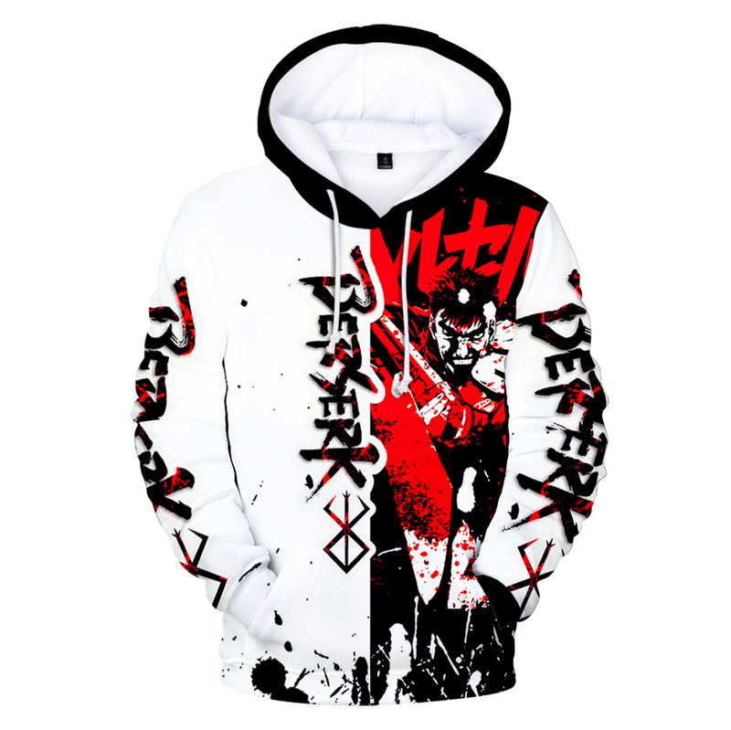 Felpe con cappuccio autunno 3D Comic Berserk Felpe da uomo Donna Pullover unisex Moda Felpa con cappuccio per bambini Casual Ragazzi Nero_voghion.com