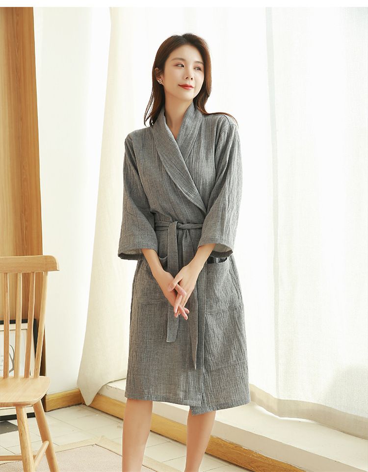 Pure Cotton Bathrobe Spring And Summer Thin Double Layer Gauze AB Surface Hotel Bathrobe Men And Women Couple Nightgown_voghion.com