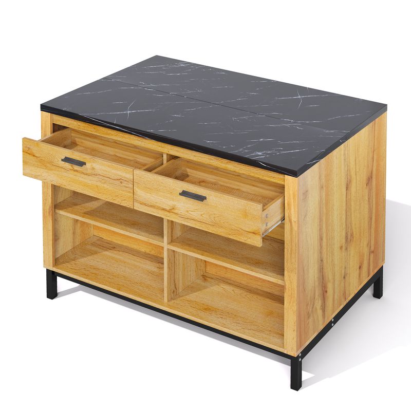 Kücheninsel Landhausstil 120x90cm, 2 Schubladen, 4 Regale, Marmorplatte, Barbereich_voghion.com