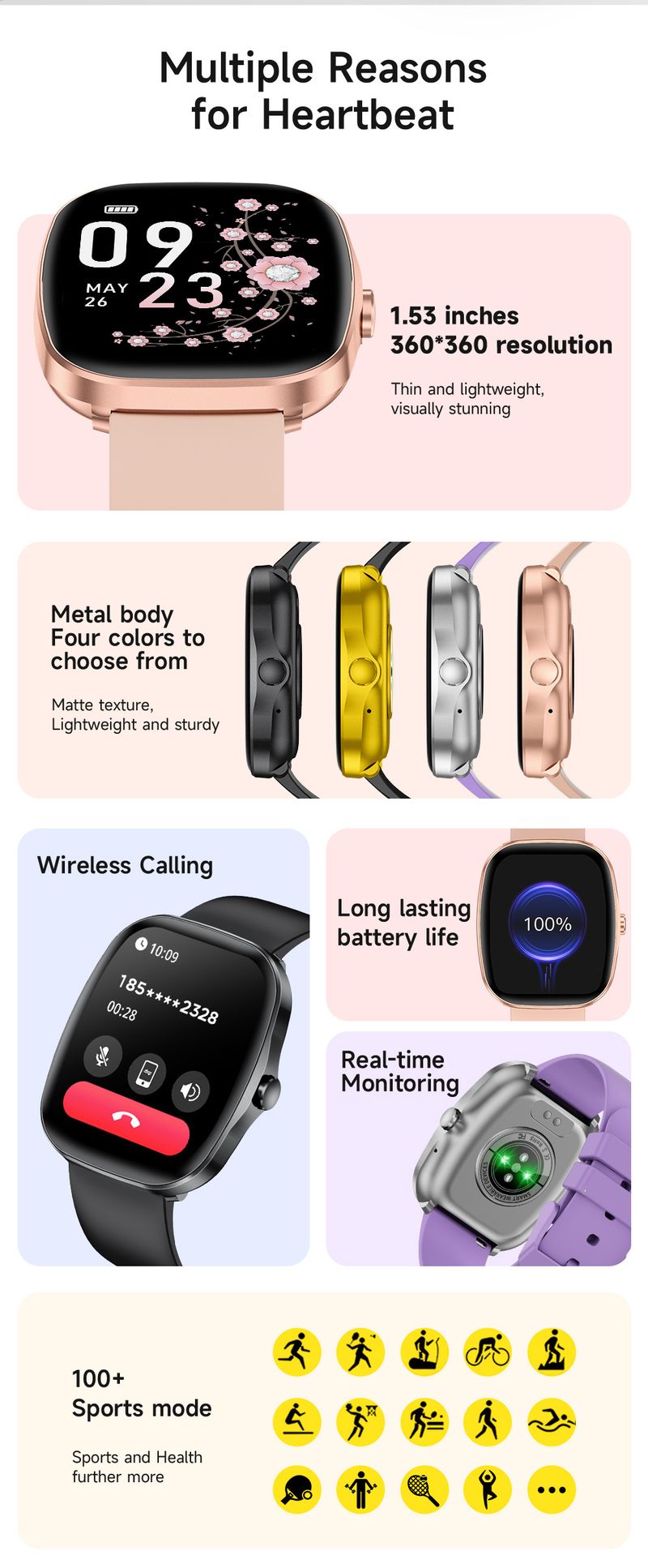 Smart Watch With Bluetooth Calling, Heart Rate & Blood Oxygen Monitor, Music Playback, AMOLED Display, 7-Day Battery Life_voghion.com