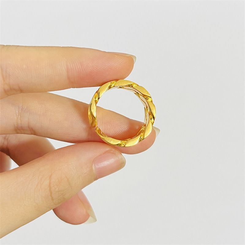 Anello aperto con catena cubana opaca placcata in oro da uomo, tendenza moda_voghion.com