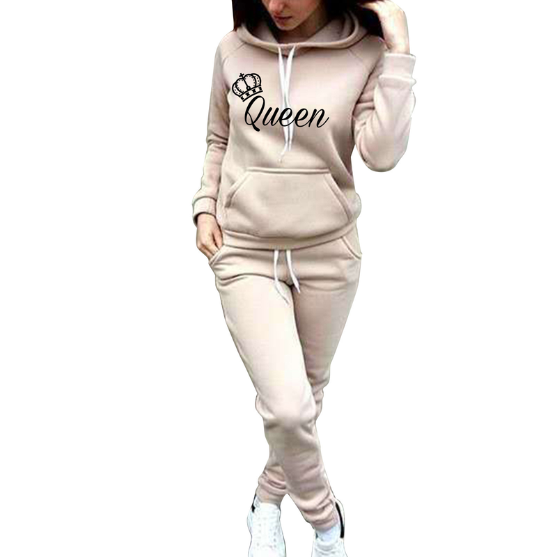 Set maglione da donna Pullover con cappuccio Donna Ragazza Queen Modello Queen Set casual in due pezzi primavera e autunno_voghion.com
