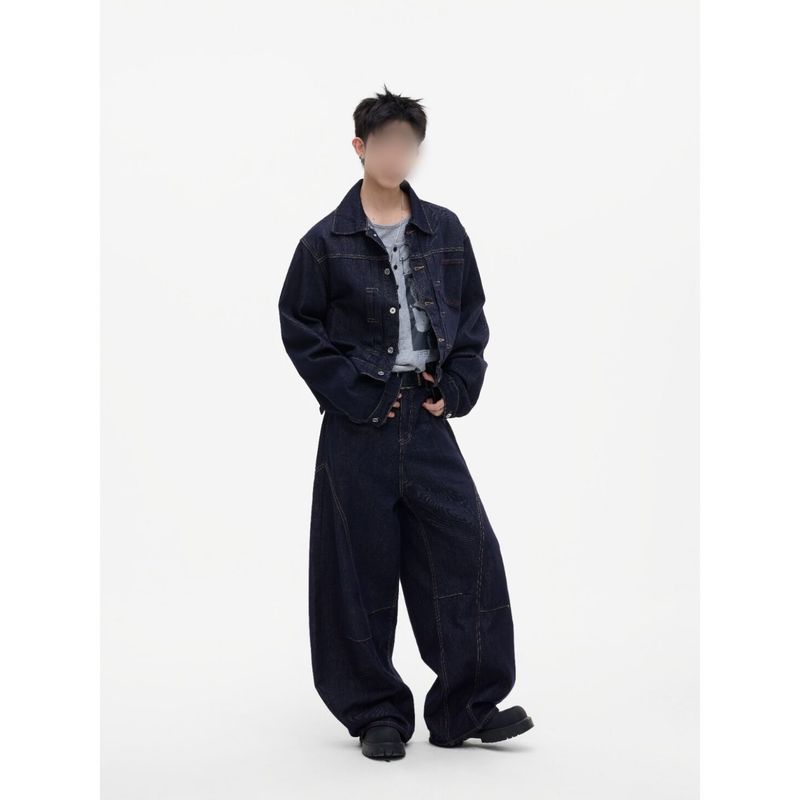 Herrenbekleidung: Set aus amerikanischer Retro-Jeansjacke und Bootcut-Jeans für Männer und Frauen – Oversized-Streetwear-Mode-Outfit für Frühling und Herbst_voghion.com