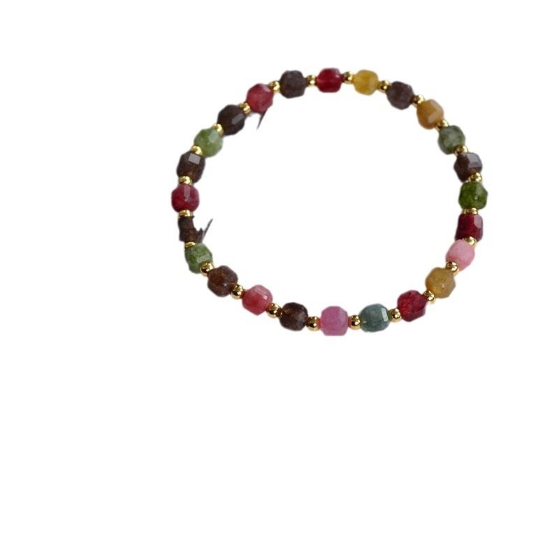 Bracciale elastico semplice ed elegante, dolce e quotidiano, con tormalina, geometrico, colorato e tagliato a cubetti, stile francese, di nicchia_voghion.com