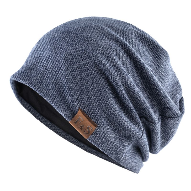Unisex Spring and autumn pullover hat casual loose knitted hat FS leather label hat winter men and women with velvet outdoor baotou hat_voghion.com