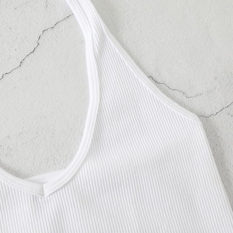 Neckholder-Body-Shaping-Unterwäsche für Fitness und Yoga, V-Ausschnitt, rückenfreies Camisole, gerippt, Bonbonfarbe_voghion.com