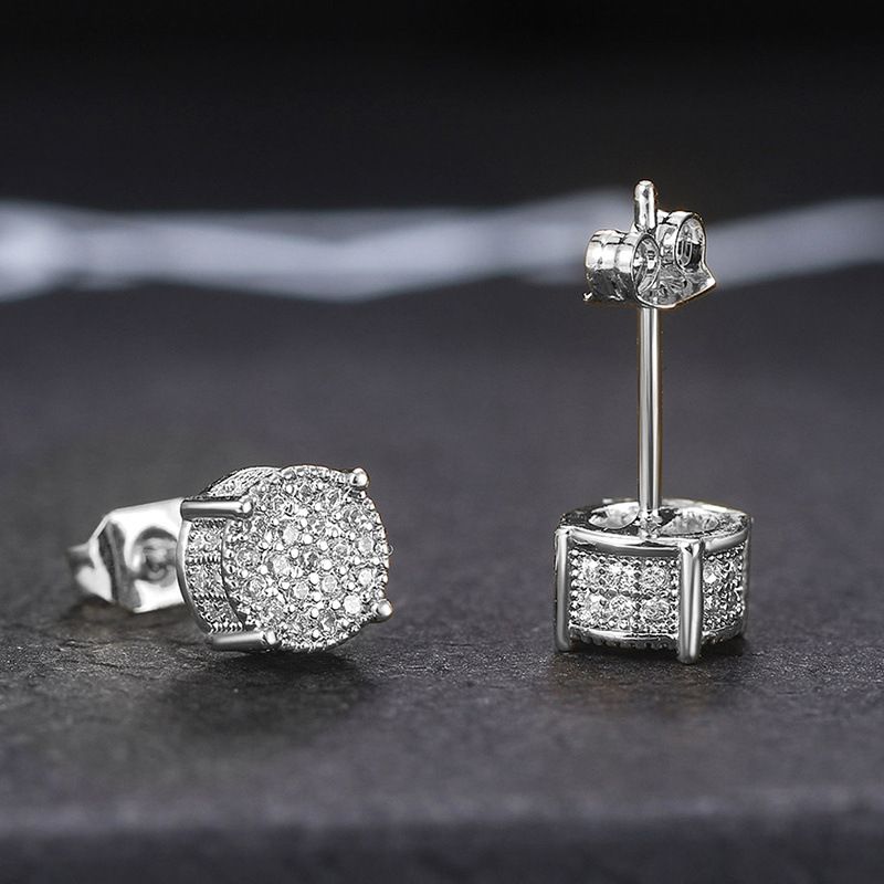 Pendientes Cao Shiman de hip hop con diamantes para hombre, pendientes redondos chapados en circón con microconjunto_voghion.com