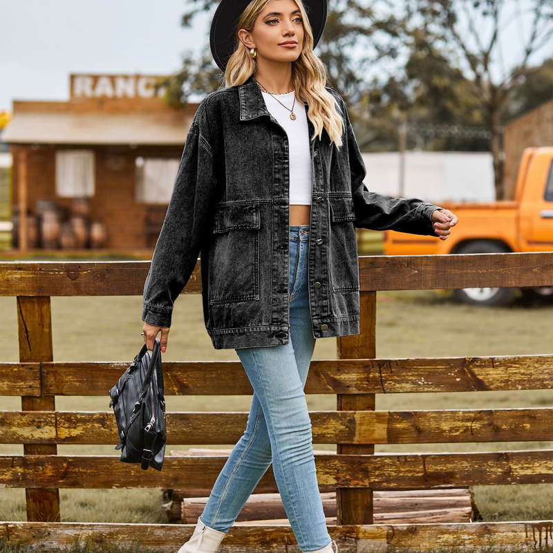 villsäiteg schlank retro klassesch locker Denim Casual Jacket Top fir Fraen_voghion.com