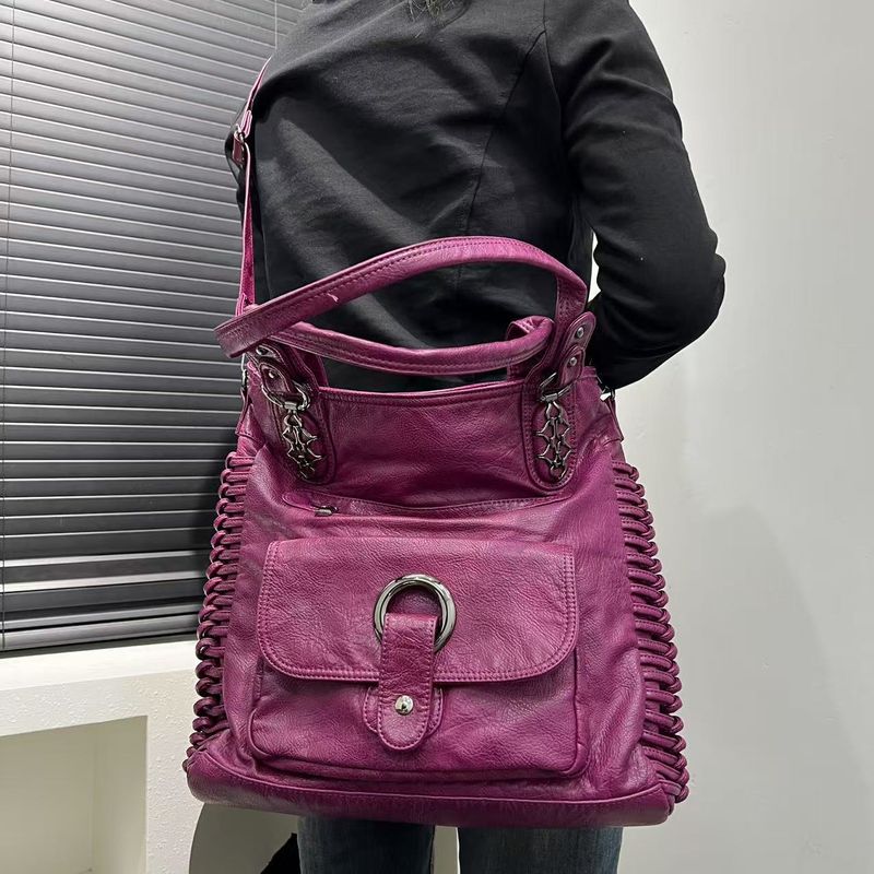 Borsa da donna alla moda, stile retrò, stile vintage, stile motociclista, grande capacità, lavata, multitasche, tracolla_voghion.com