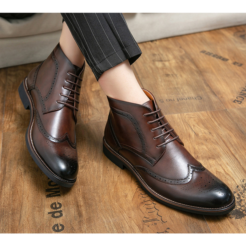 Pánské boty Chukka Boty Šněrovací Módní Kotníkové boty Ležérní Oxfords Kožené boty se špičkou křídel Pohodlné_voghion.com