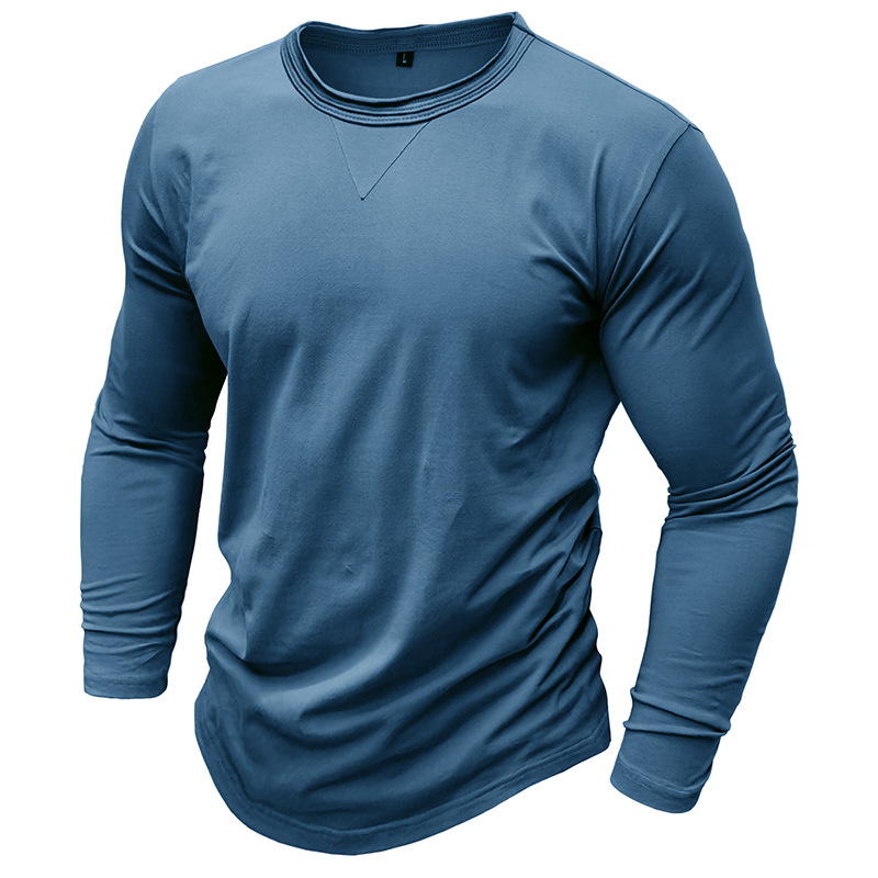 Autunno e inverno nuova maglietta inferiore tinta unita girocollo manica lunga in puro cotone t-shirt da uomo_voghion.com