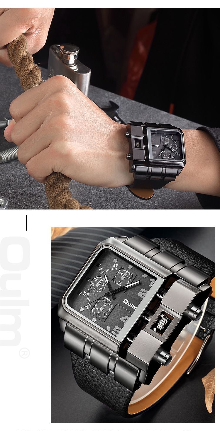 Men's Classic Square Quartz Watch With PU Strap Large Dial, Movement, Fashionable Casual Timepiece Casual Leather Belt Watch Personality Square_voghion.com